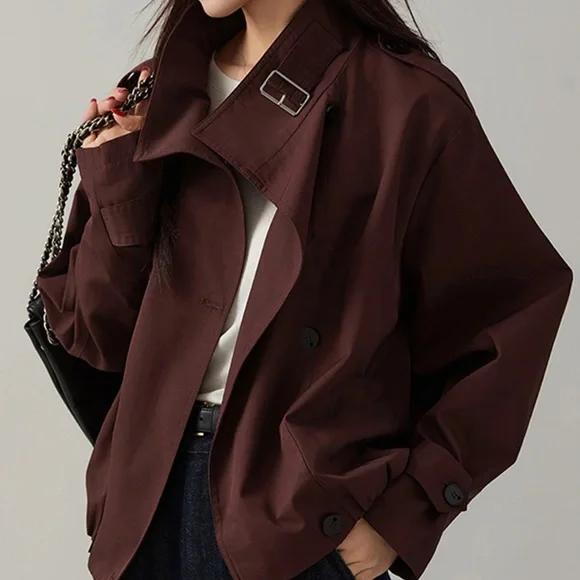 Commense Vintage Loose Trench Coat In Burgundy Size L NWT - Picture 6 of 14